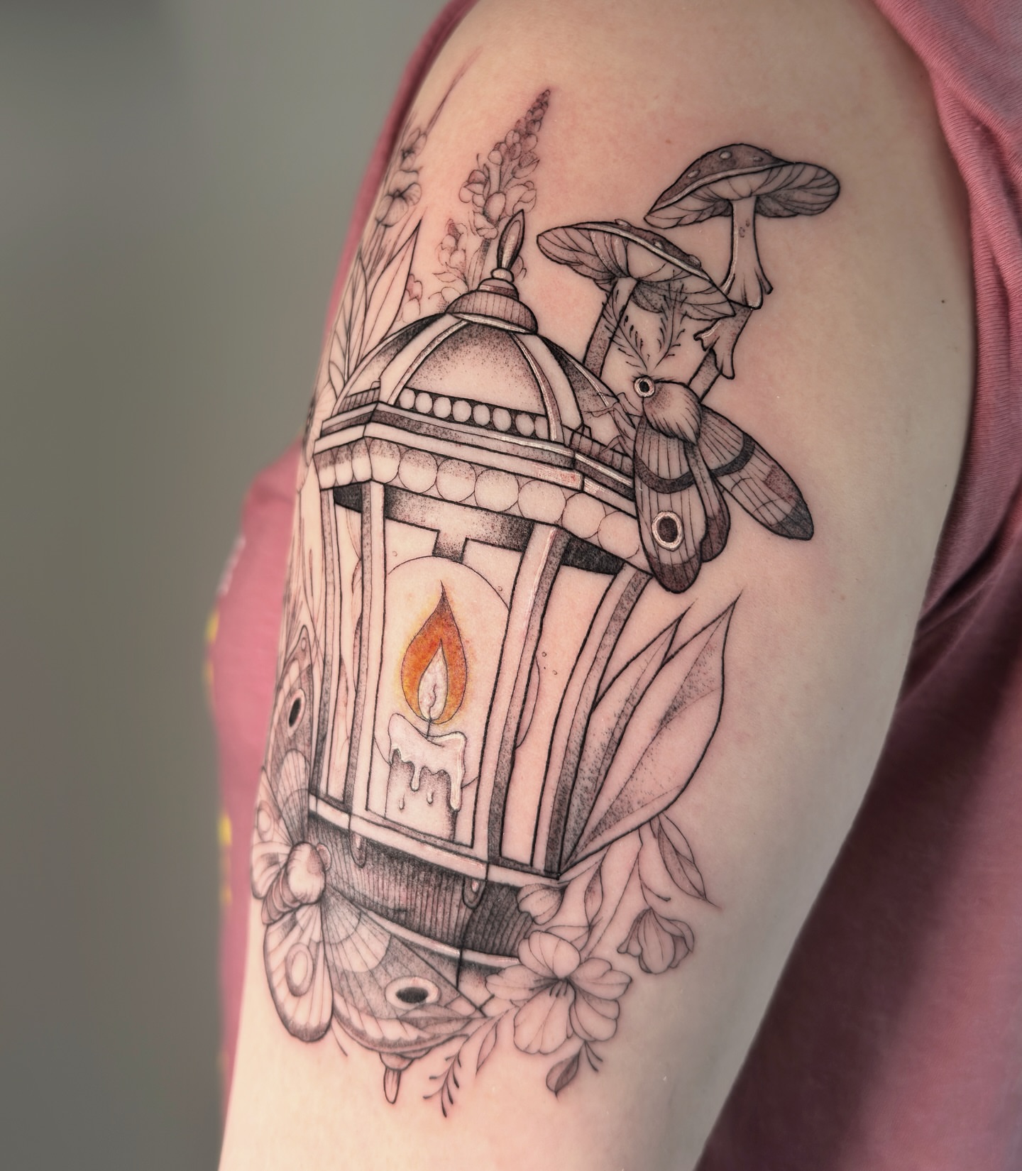 Lantern with candle realism tattoo on the forearm by @katuvetattoo