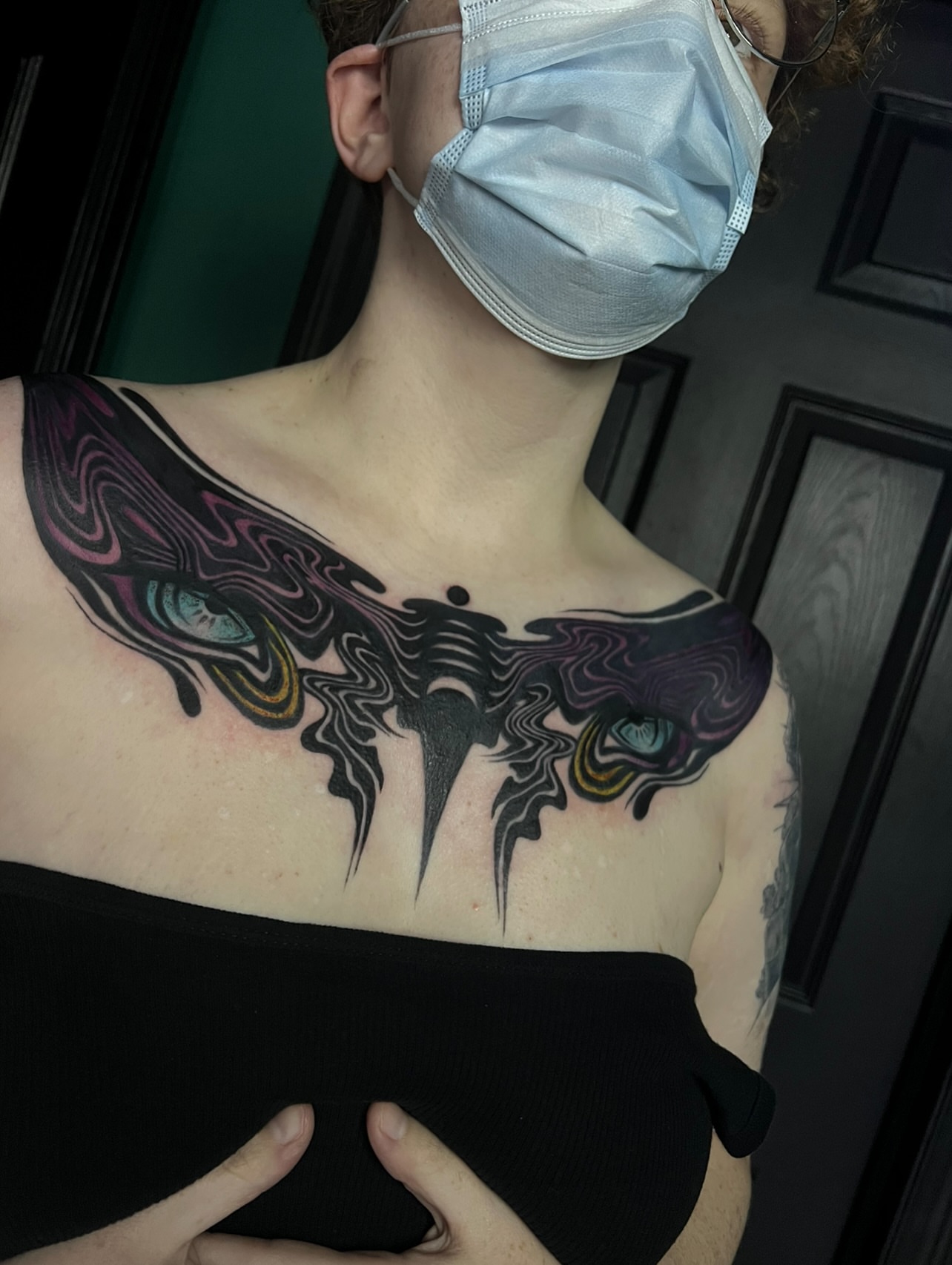 Abstract butterfly geometric tattoo on the chest by ༒ boniandi༒