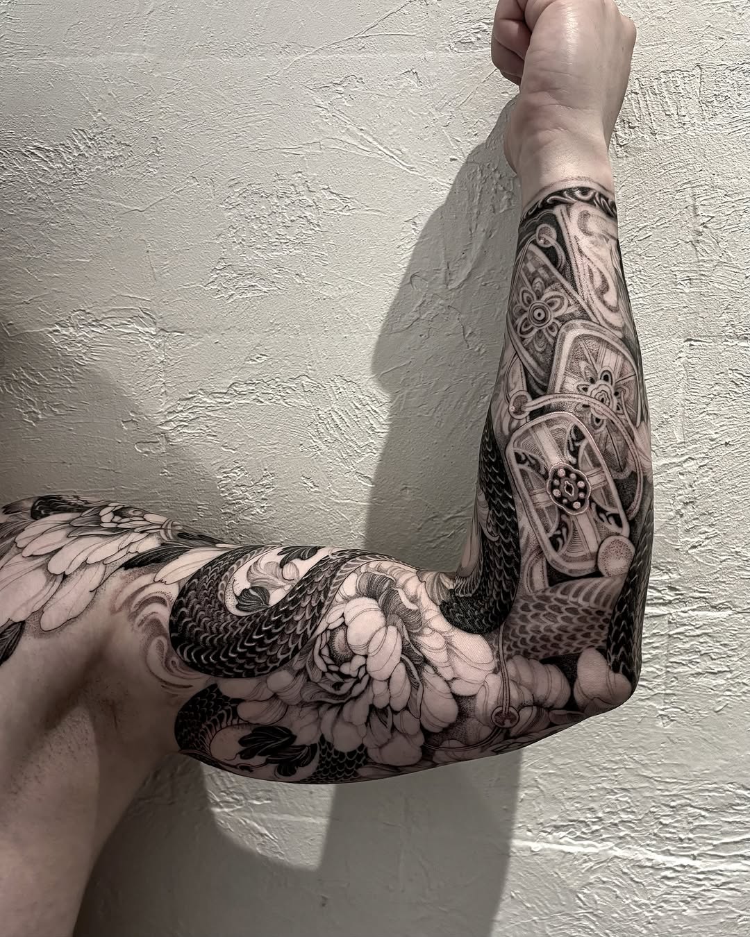 Tattoo by @yongjuntattoo β japanese_irezumi, black_and_grey