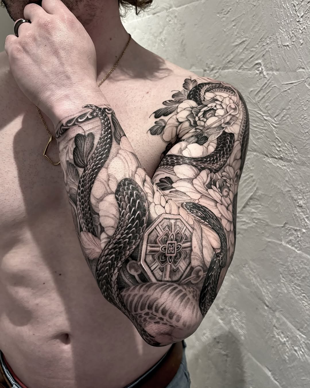 Tattoo by @yongjuntattoo β japanese_irezumi, black_and_grey