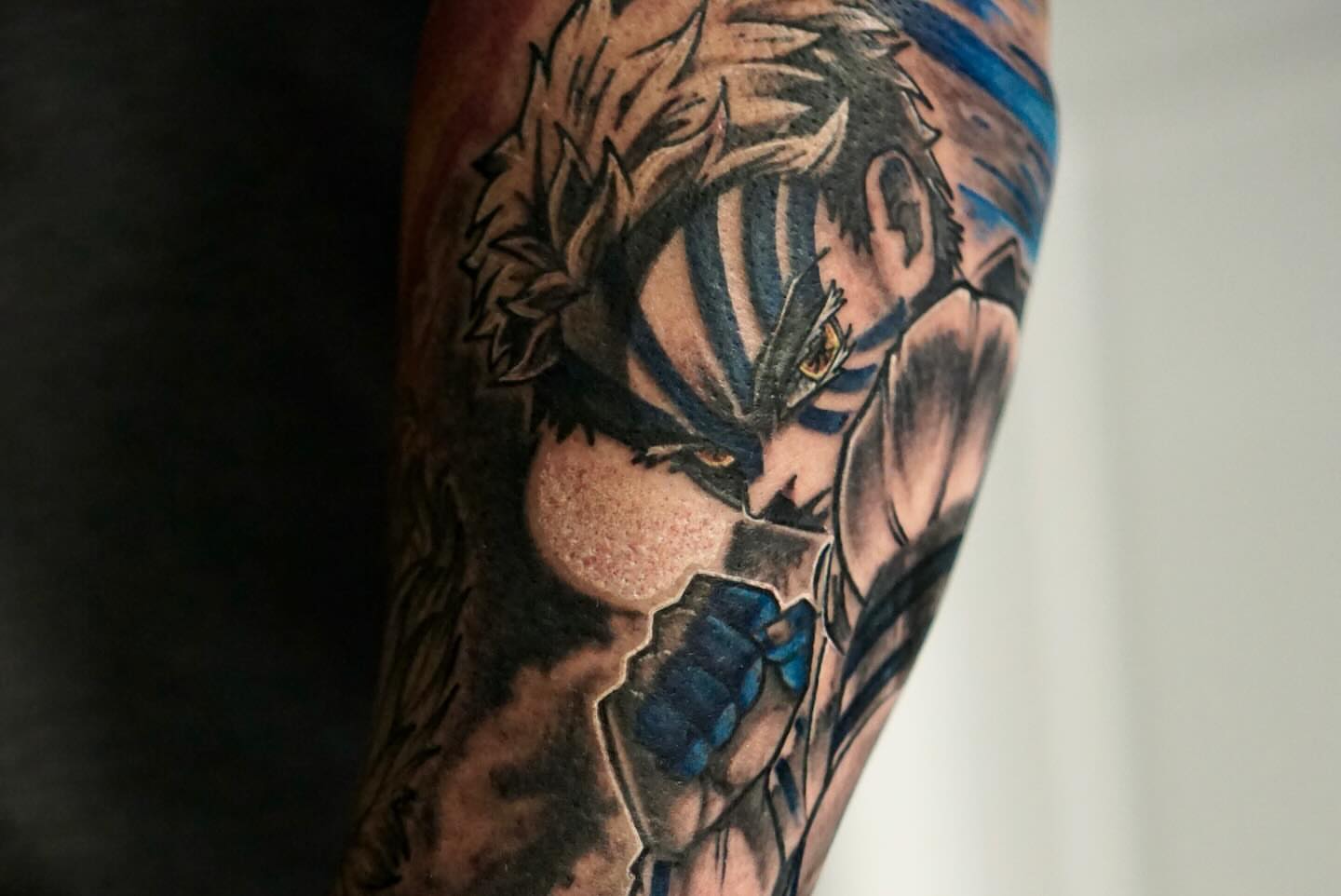Anime character anime tattoo on the forearm by Nicholas Capellan, Winter Park, Florida