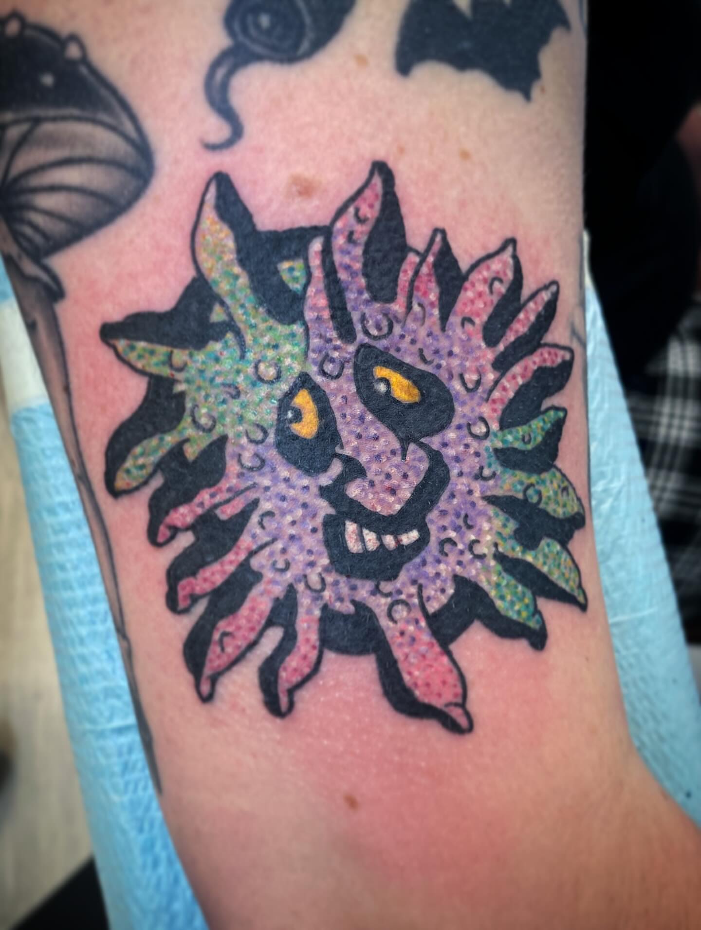 Cat dotwork tattoo on the forearm by Kyle Mitchell, Cincinnati
