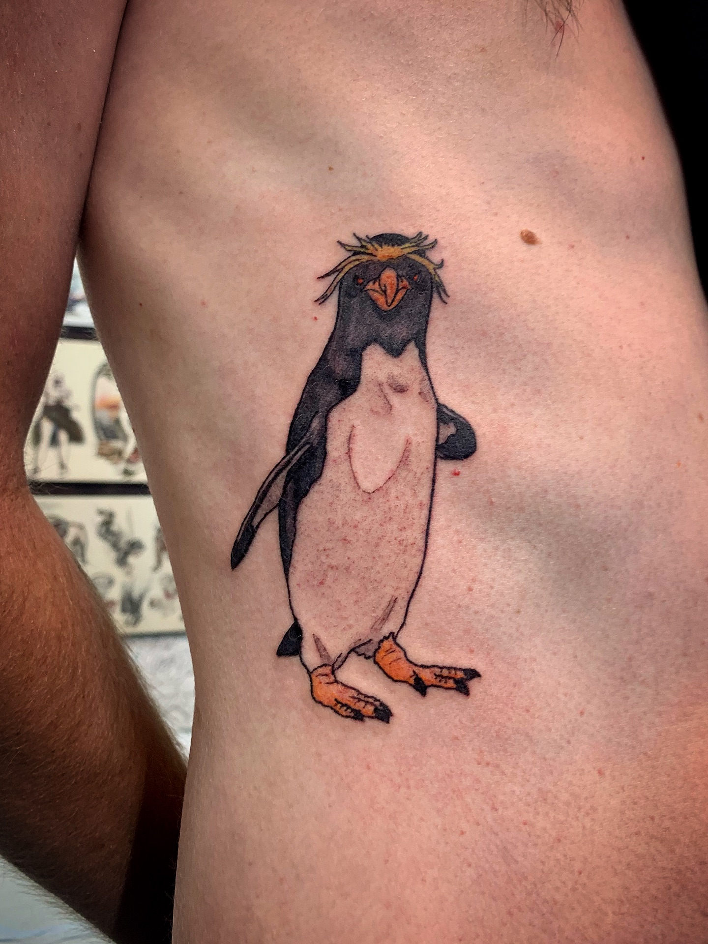 Rockhopper penguin realism tattoo by Laura