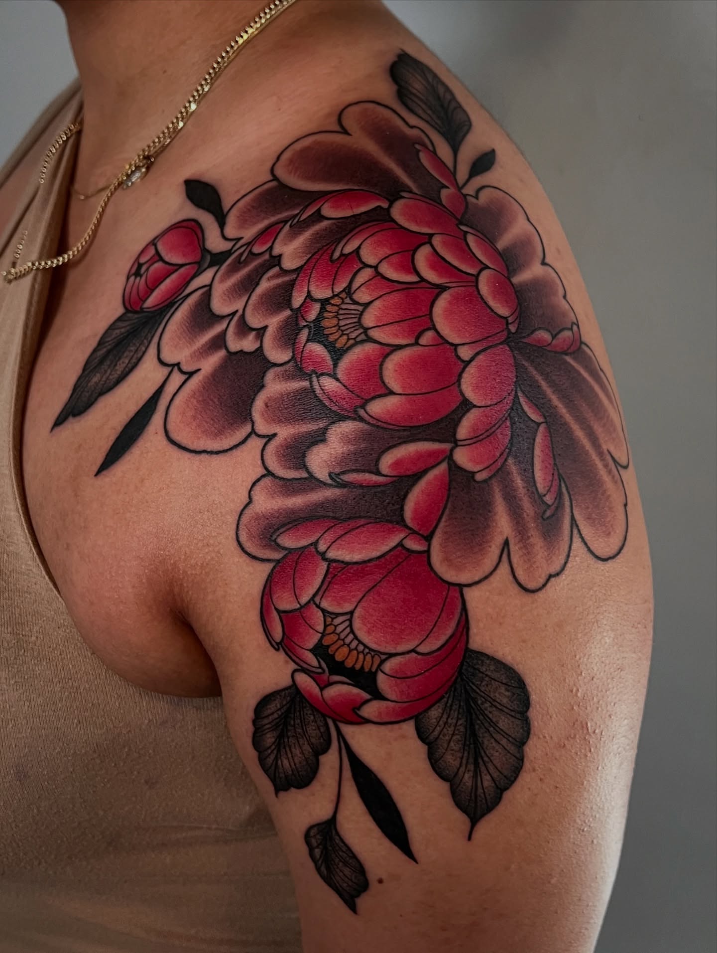 Peony realism tattoo on the shoulder by ๐๐๐ฅ๐ฅ๐ข๐ ๐๐๐ก๐ข๐ฅ๐ฅ๐ข๐ง๐