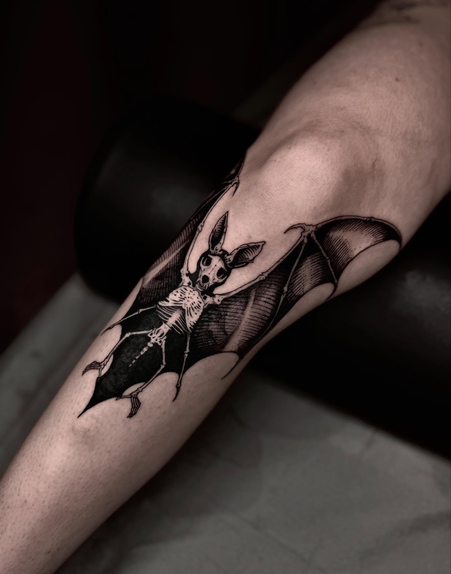 Bat skeleton dark realism tattoo on the forearm by 𝐋𝐢𝐬𝐚 𝐊𝐨𝐫𝐳𝐞𝐧𝐨𝐰𝐬𝐤𝐢