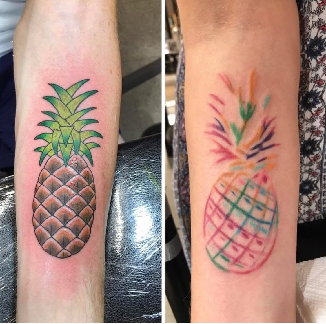 Pineapple American traditional tattoo on the forearm by spikecitytattoo