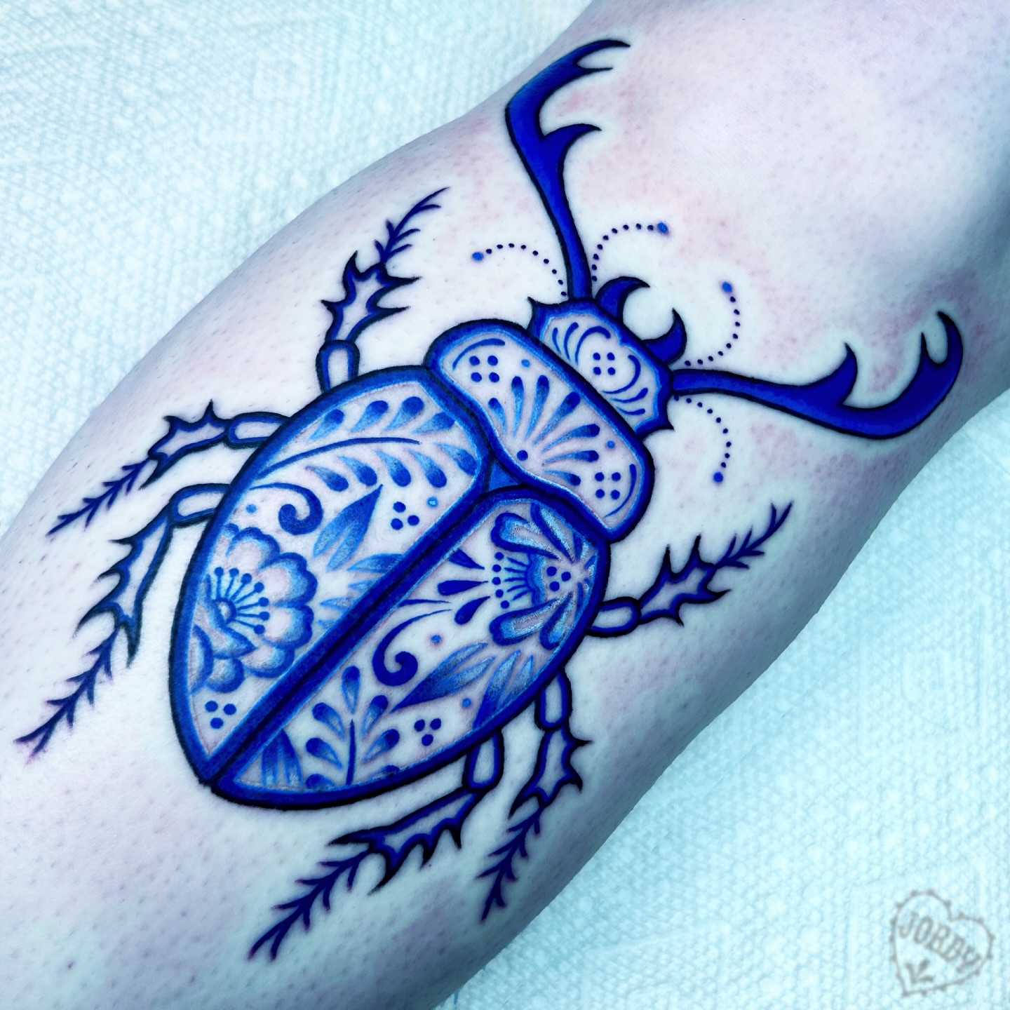 Beetle ornamental tattoo on the forearm by jordy, Philadelphia, Pennsylvania