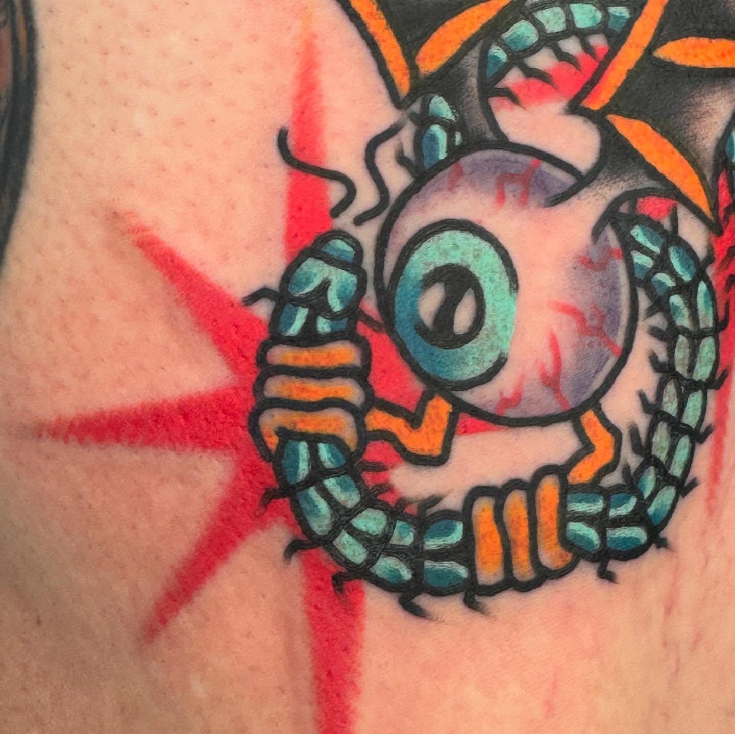 Eyeball with worm American traditional tattoo on the forearm by β¦ πΉπππ π°ππ π·ππππππππ β¦, Nashville, Tennessee