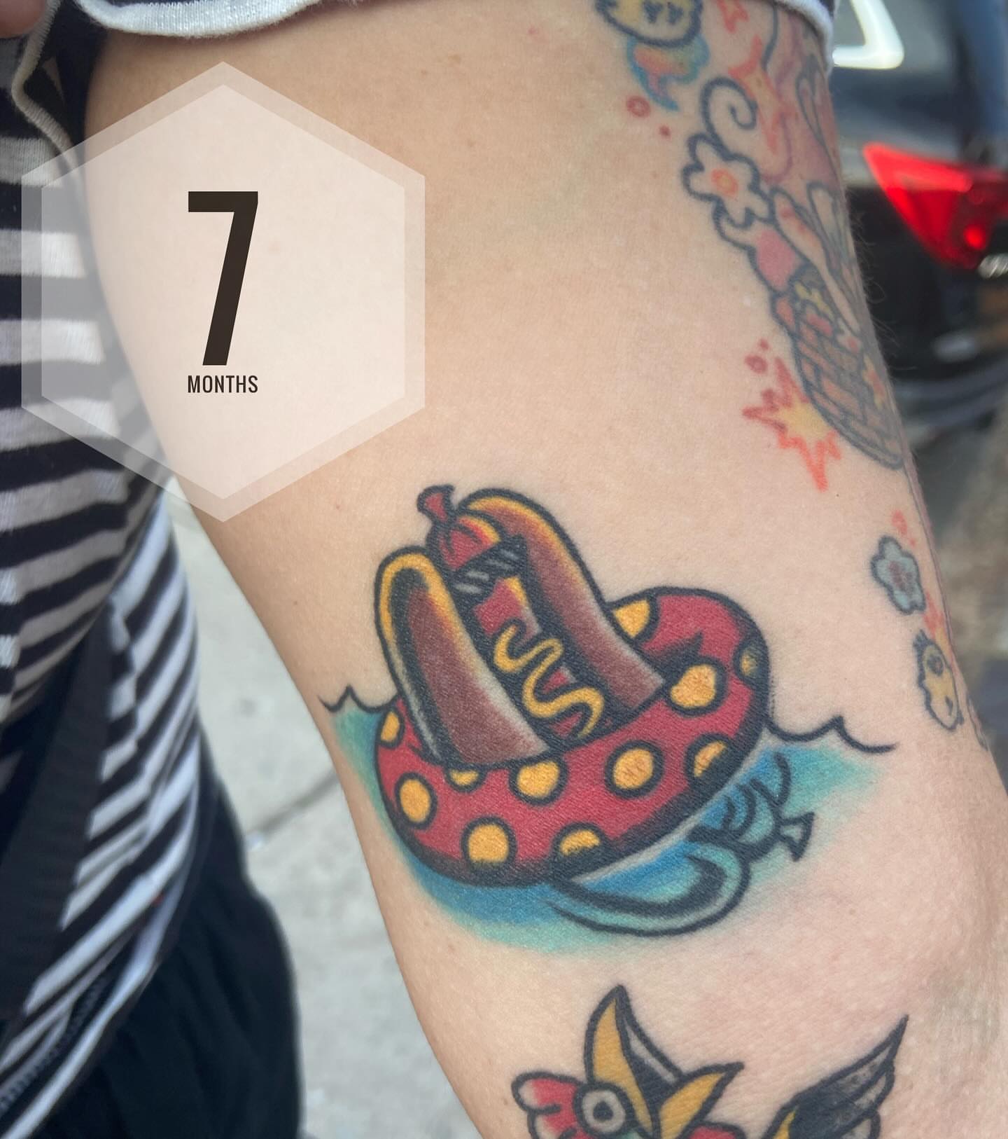 Tattoo by @stacyfevinger — american_traditional, trash_polka