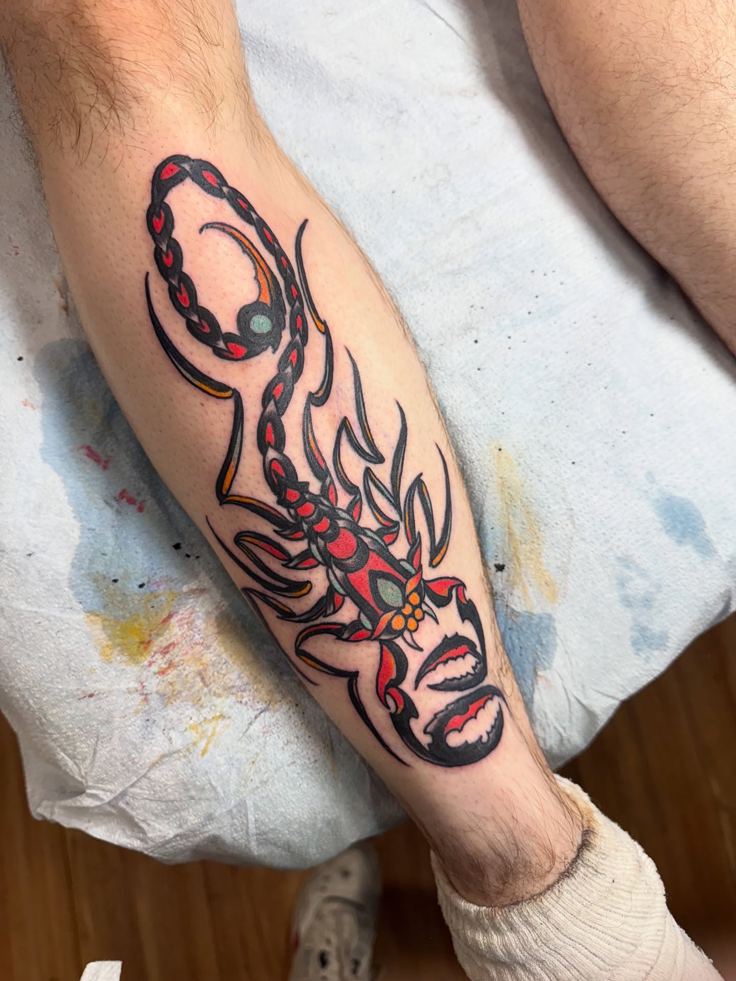 Serpent American traditional tattoo on the forearm by Brian DiCola Tattooer