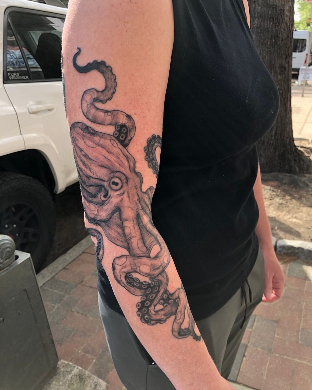 Octopus realism tattoo on the forearm by Lake Stephens, Richmond, Virginia