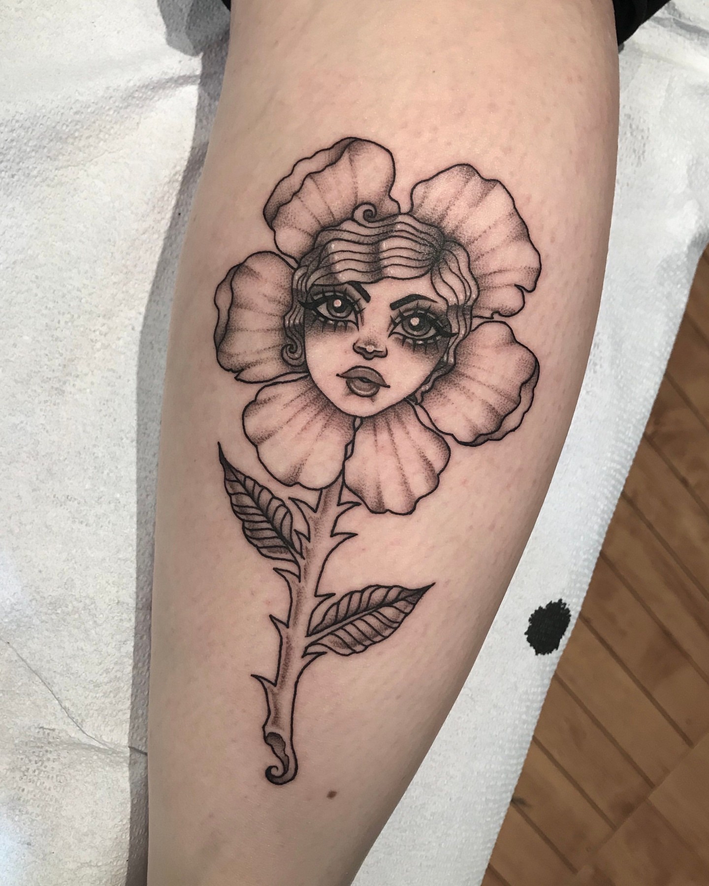 Tattoo by @raineydaytattoos — dotwork, realism