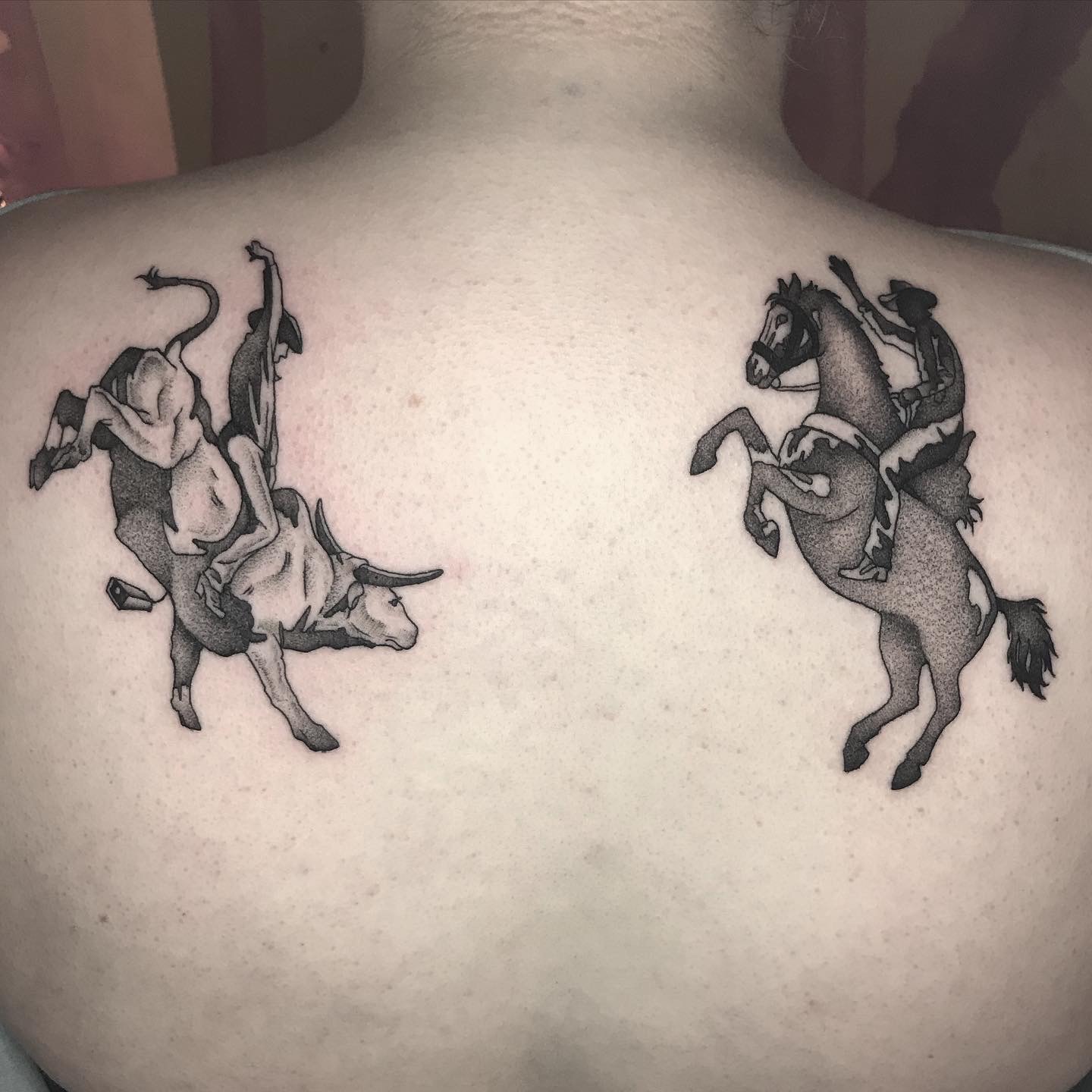 Tattoo by @raineydaytattoos — dotwork, black_and_grey
