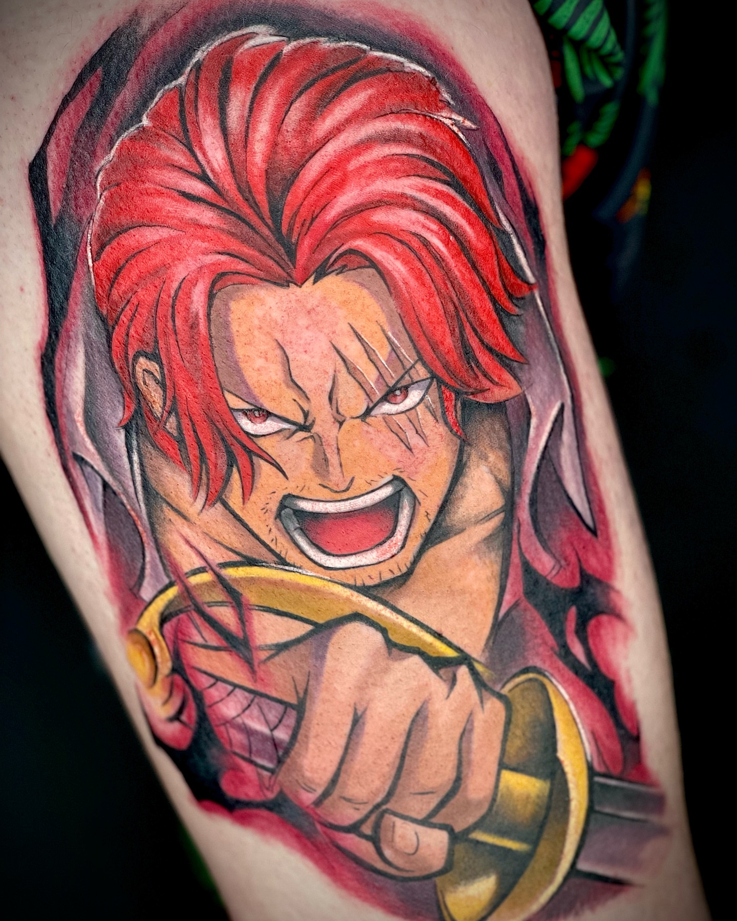 Red-haired character anime tattoo on the forearm by Airi