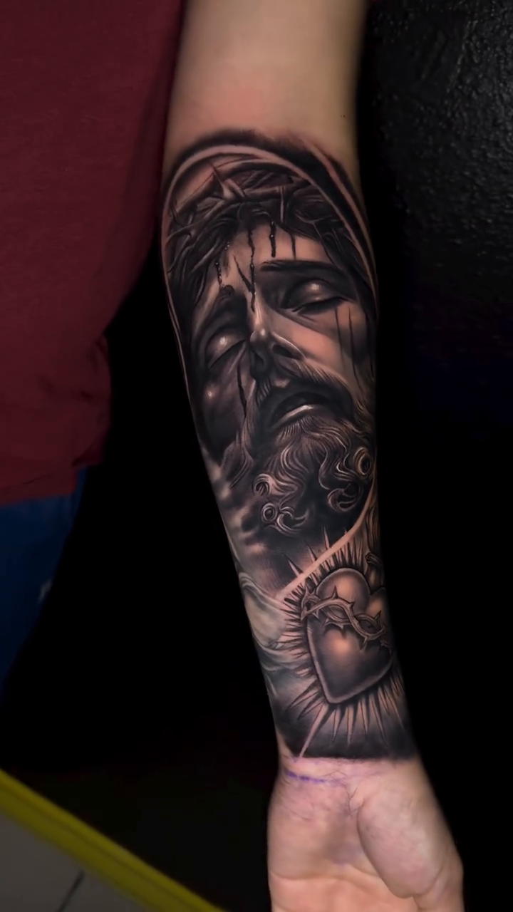 Jesus Christ and Sacred Heart realism tattoo by π΅ππππ πΏπππππ, Houston, Texas