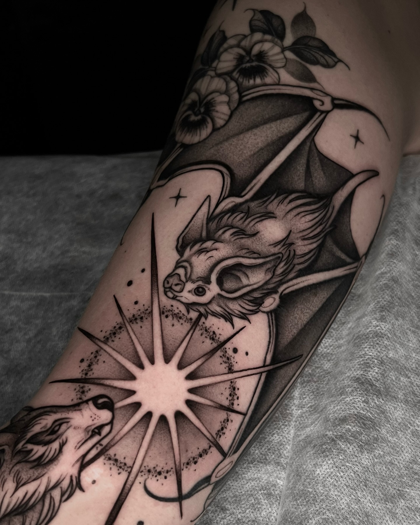 Tattoo by @caitybugink โ black_and_grey, dotwork