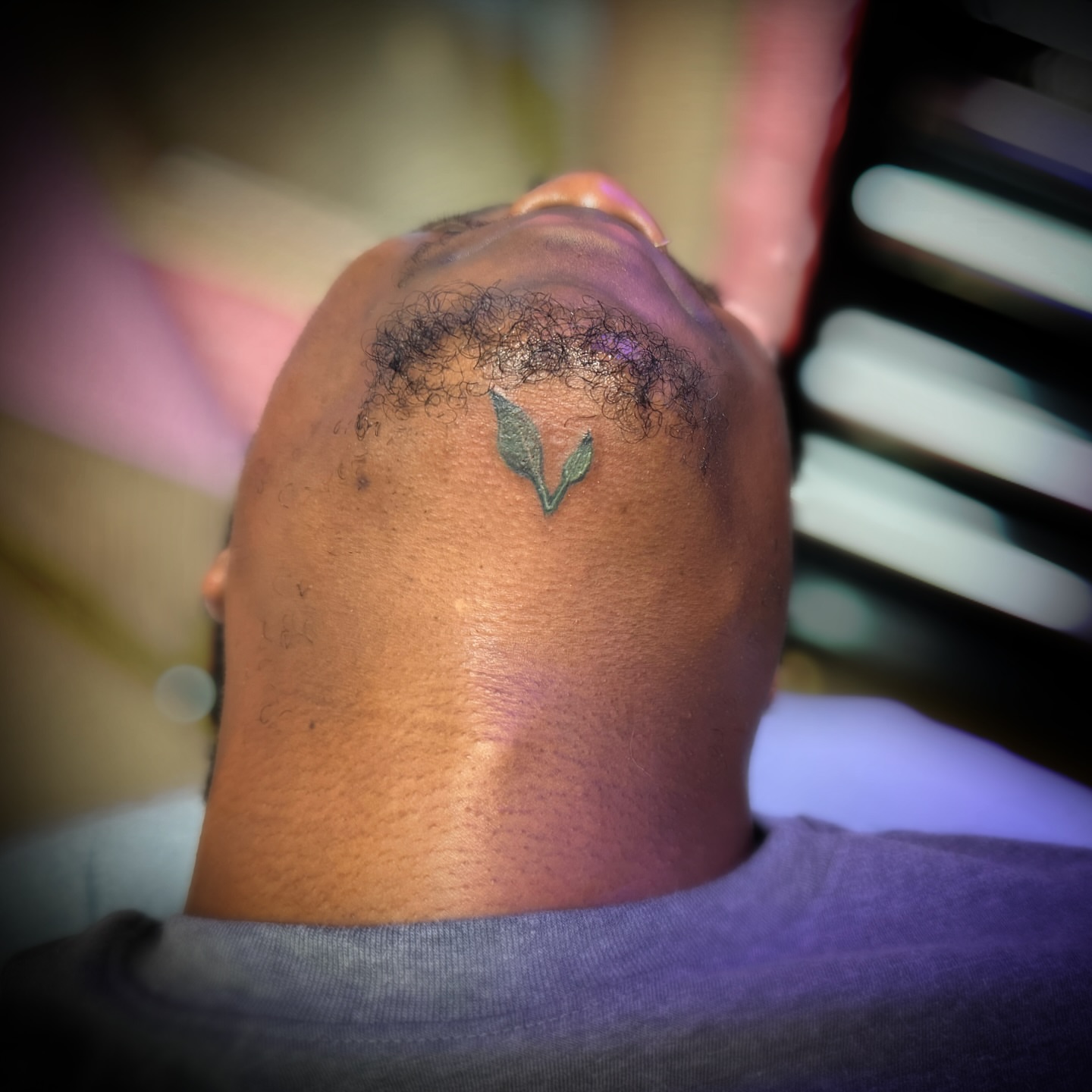Leaf fine line tattoo on the head by Kbryanttattoos, Ohio City, Ohio