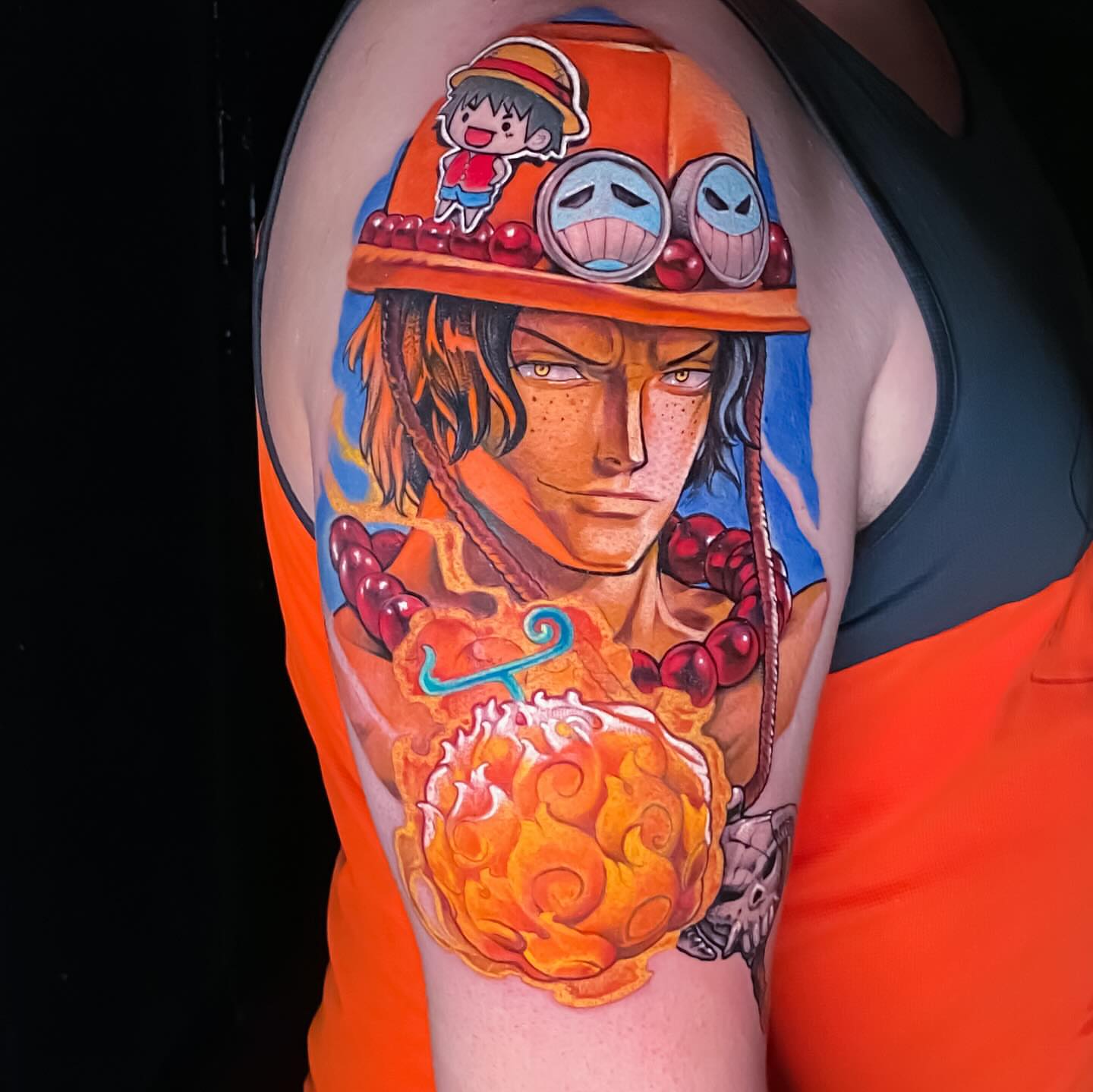 Monkey D. Luffy anime tattoo on the forearm by Picasso Dular, Lake Forest, California