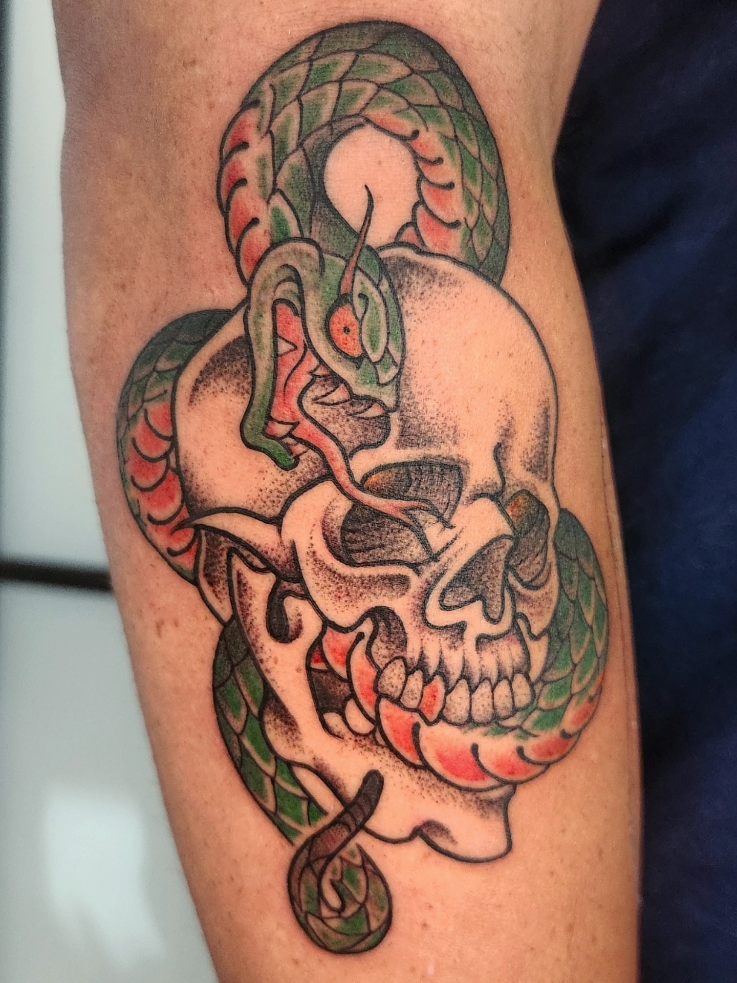 Tattoo by @dripping_moustache — american_traditional, dotwork