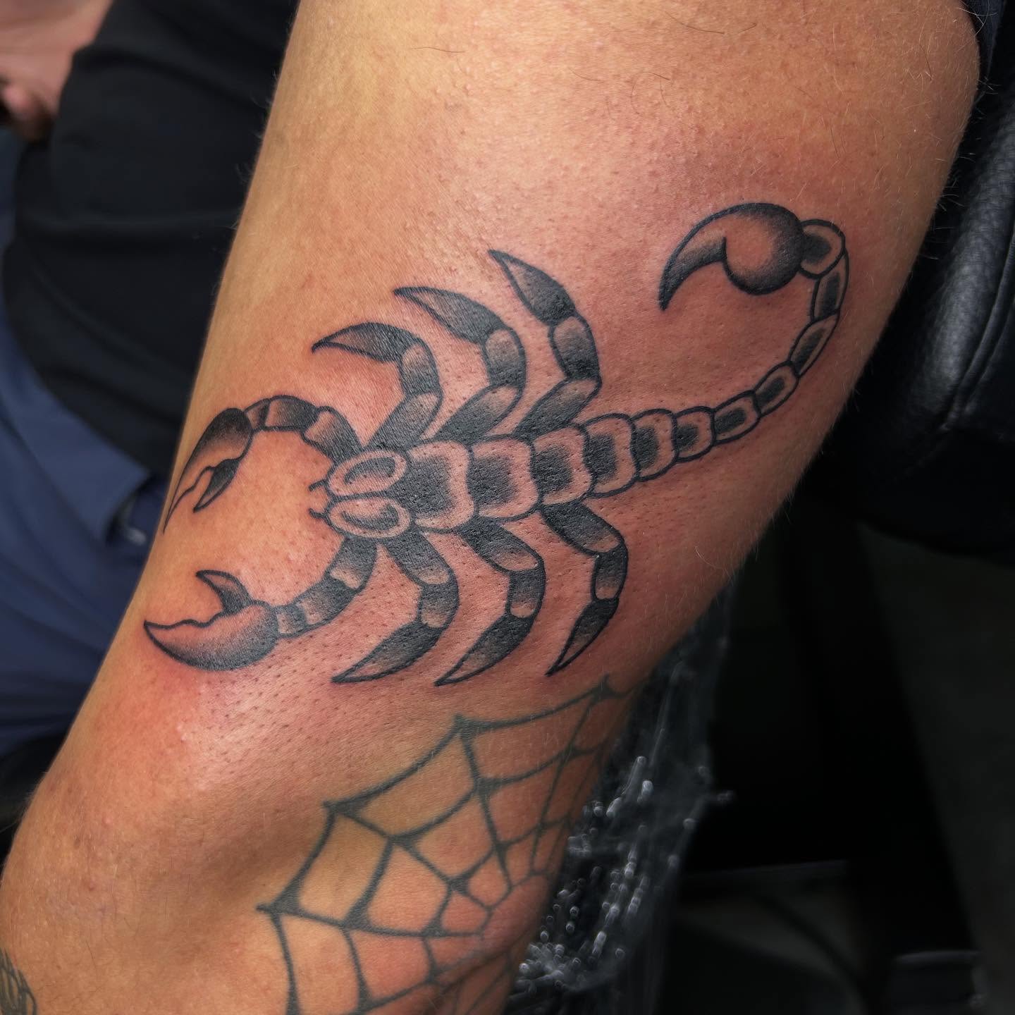 Scorpion black and grey tattoo on the forearm by Bregan ✨