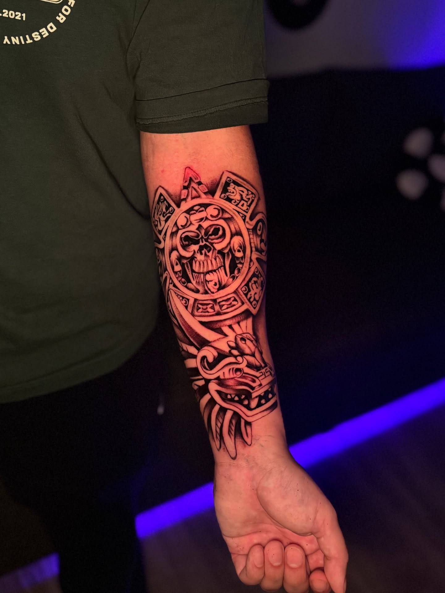 Skull and snake neo-traditional tattoo on the forearm by InkbyCasillas