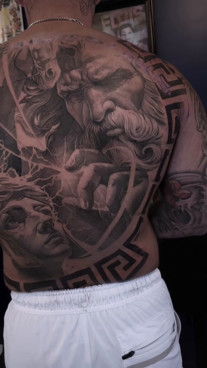 Greek mythology figures realism tattoo by Ana Fajardo