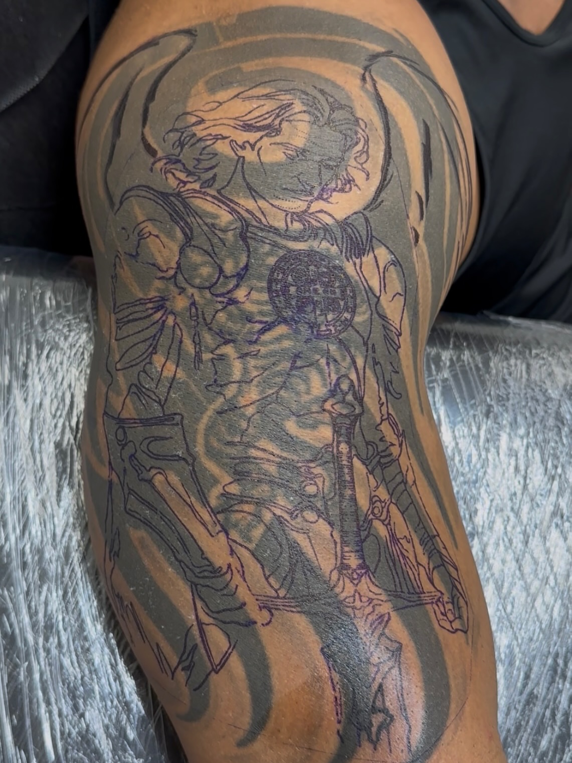 Warrior black and grey tattoo on the forearm by Alejandro Rojas