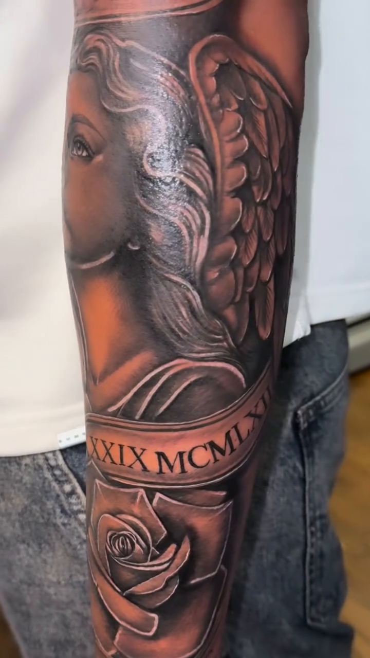 Woman and rose realism tattoo by Licensed Tattoo Artist πΈπ»