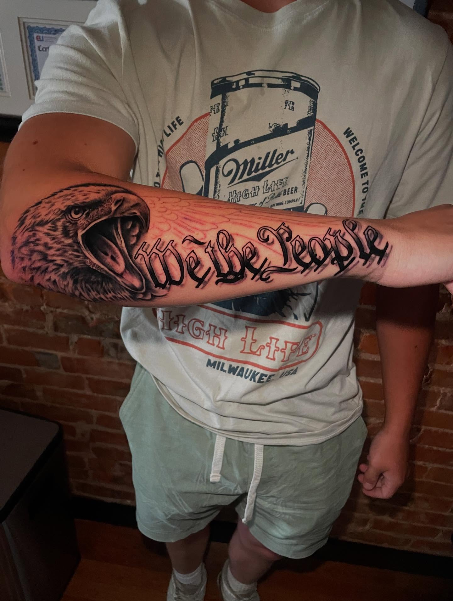 We the people realism tattoo on the forearm by Auzzy the Ink Pirate, Mansfield, Ohio