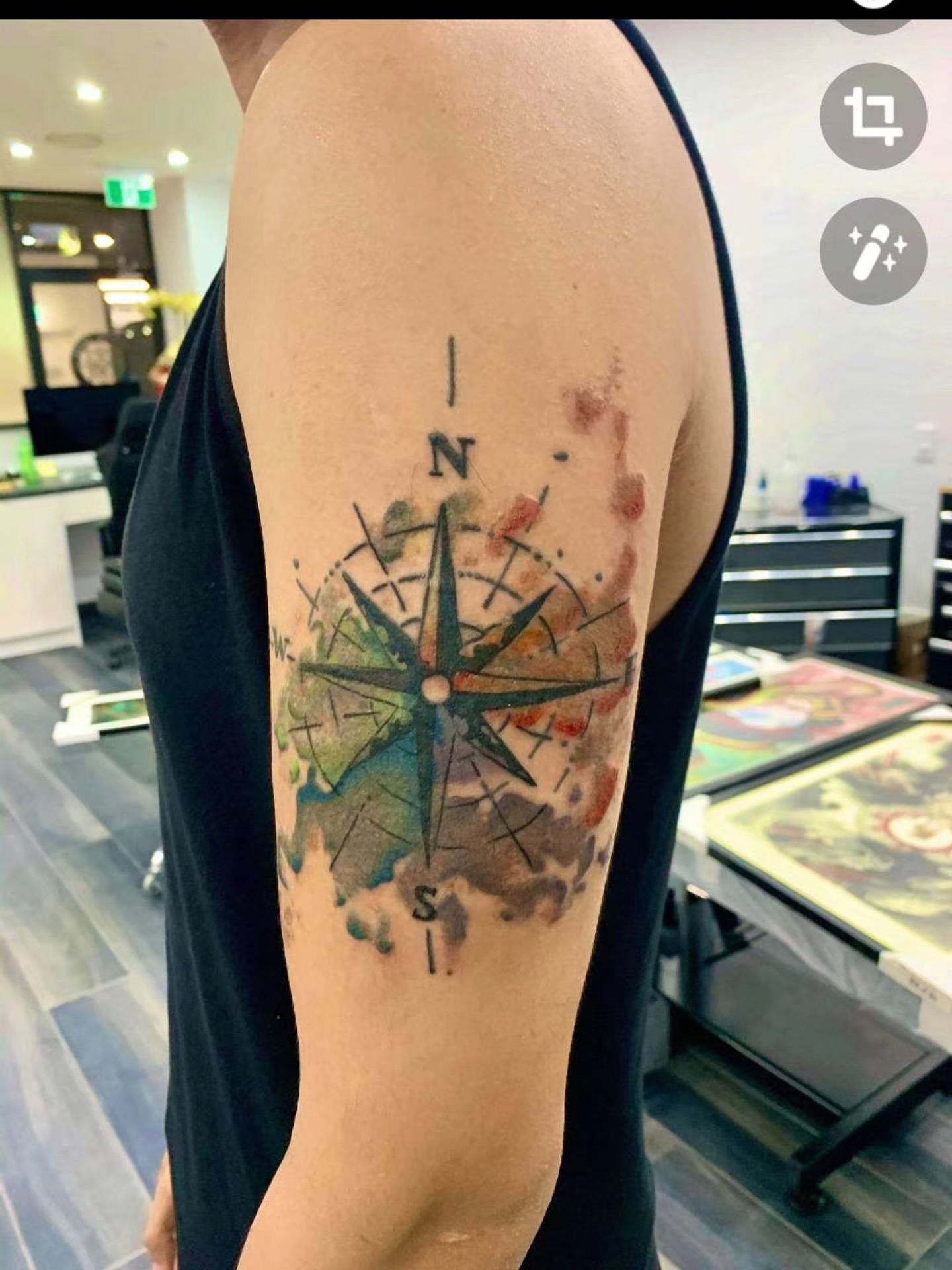 Compass watercolor tattoo on the forearm by Sydney Walk in Tattoo, Sydney, New South Wales
