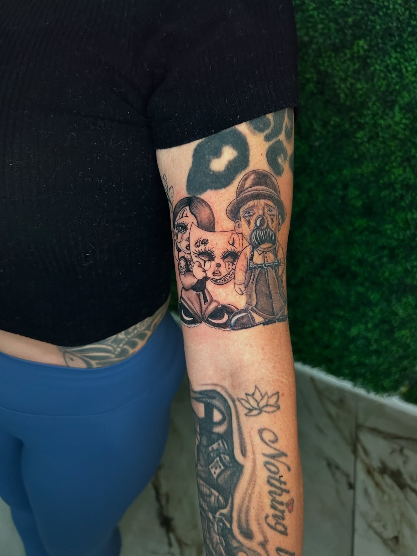 Cartoon characters American traditional tattoo on the forearm by Melissa C, Phoenix, Arizona