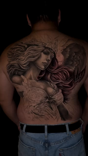 Woman with wings realism tattoo by Danny Aceves ✨ San Diego tattoo artist