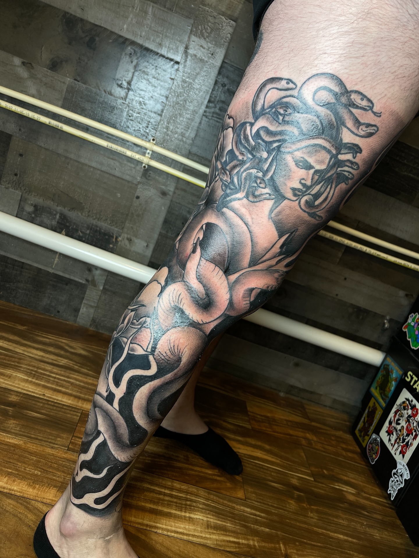 Medusa black and grey tattoo on the forearm by Blake Alan Tattoos (TROUT)