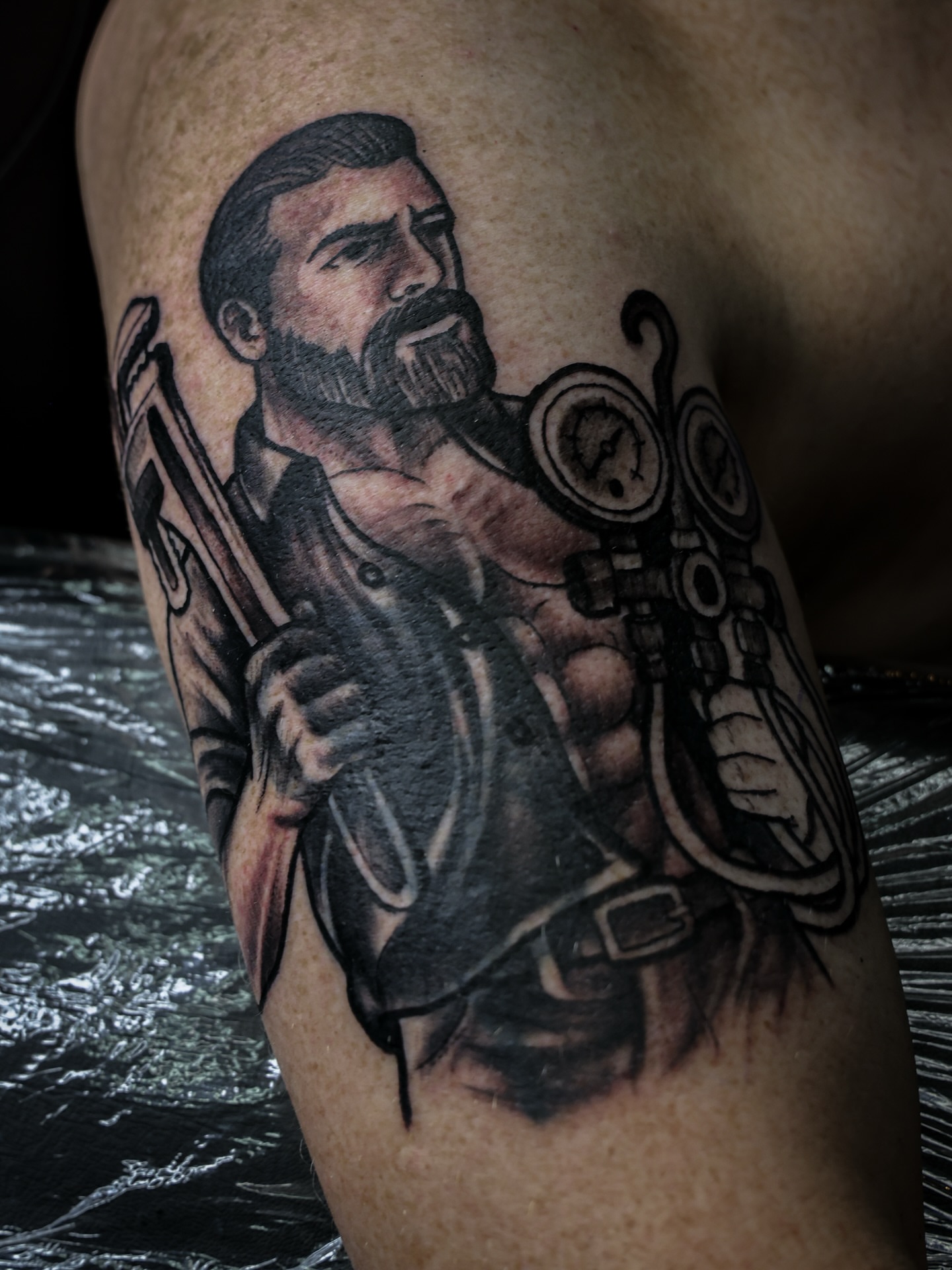 Tattoo by @invadertiv — black_and_grey, realism