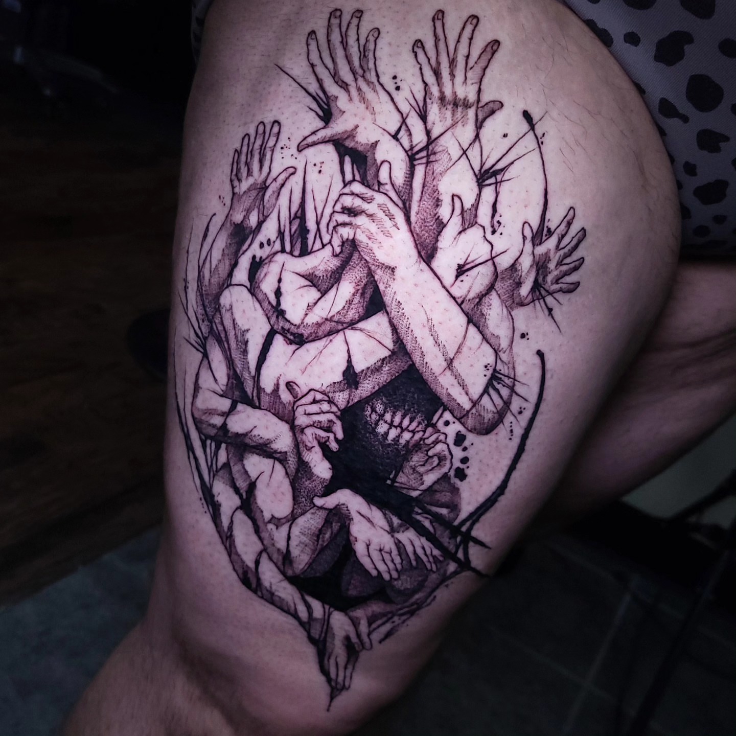 Tattoo by @boxofguts — black_and_grey, dotwork