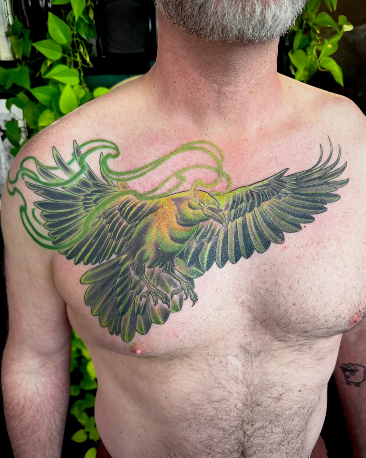 Bird realism tattoo on the chest by Chelsea Youngblood, Seattle, Washington