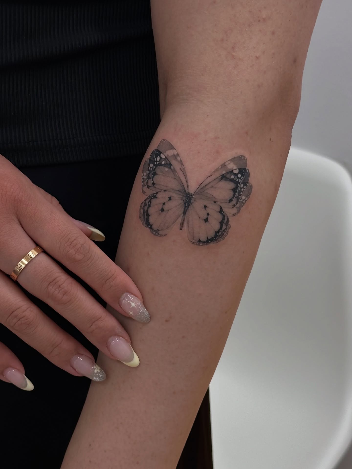 Butterfly realism tattoo on the forearm by Soohee Jin✨ NYC tattoo artist
