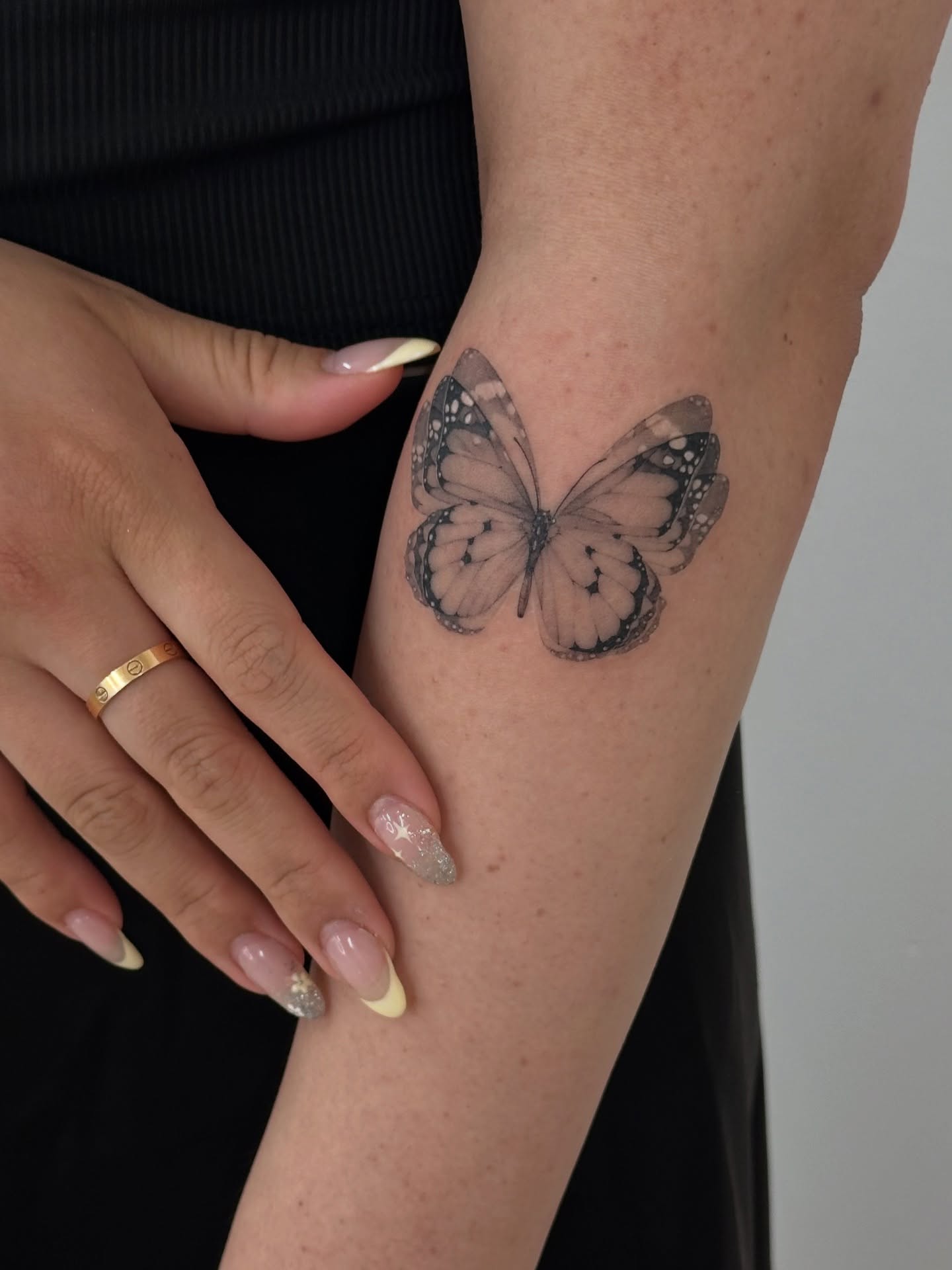 Butterfly realism tattoo on the forearm by Soohee Jin✨ NYC tattoo artist