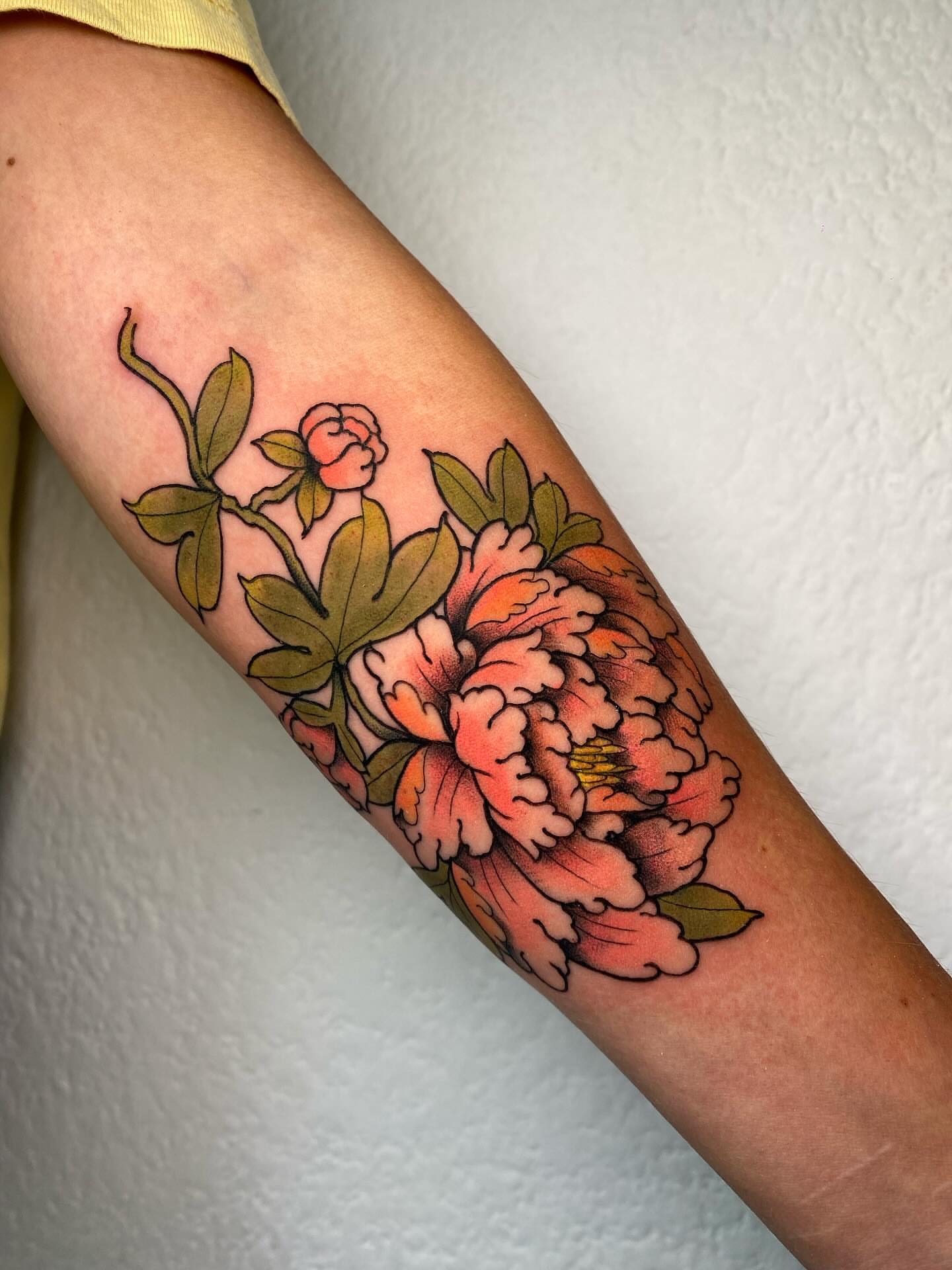 Peony American traditional tattoo on the forearm by ✶ 𝑺𝑰𝑳𝑽𝑨𝑵𝑨