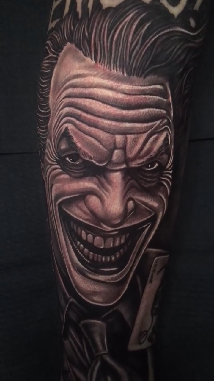 The Joker realism tattoo by Jose Calderon