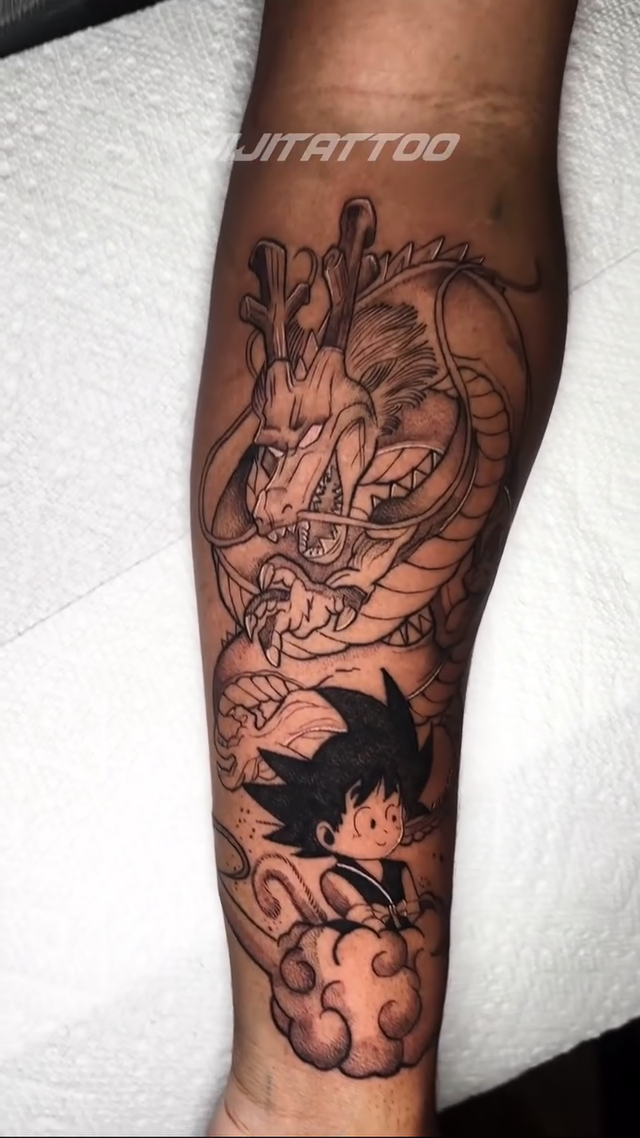 Goku and Shenron anime tattoo by 🇰🇷jijitattoo 🇺🇸