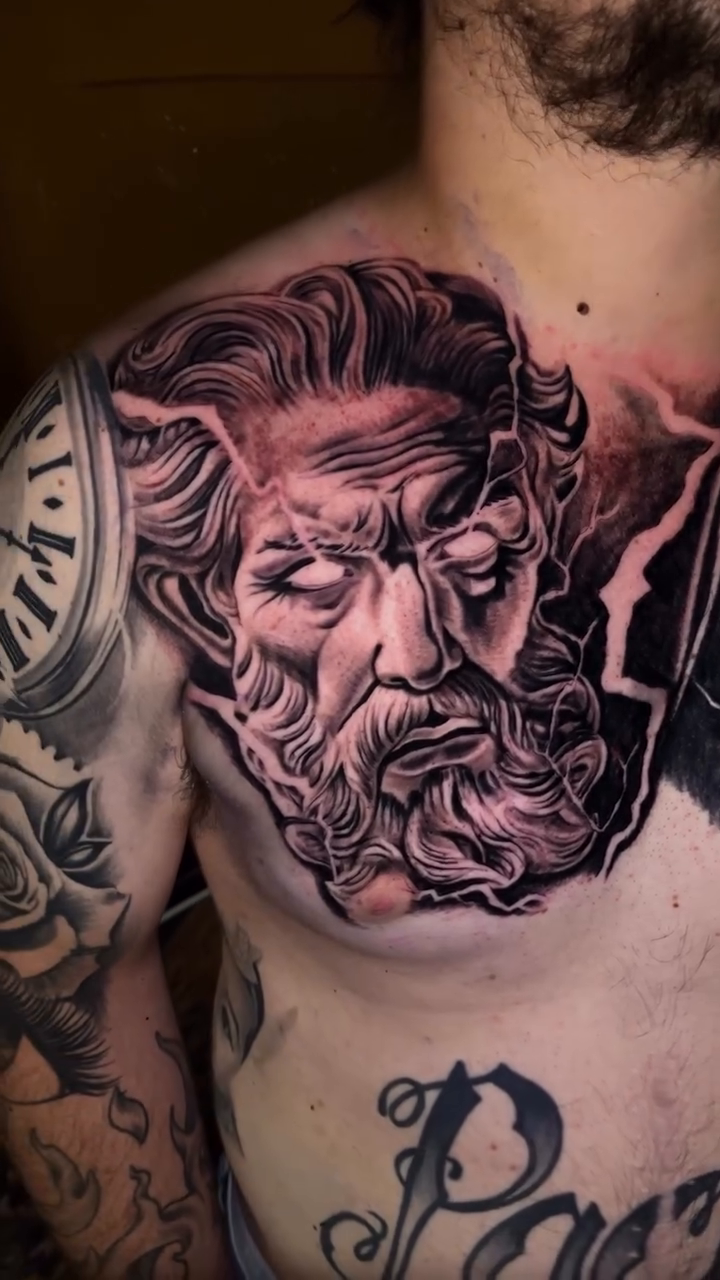 Zeus portrait realism tattoo by Brian Sixdeuce