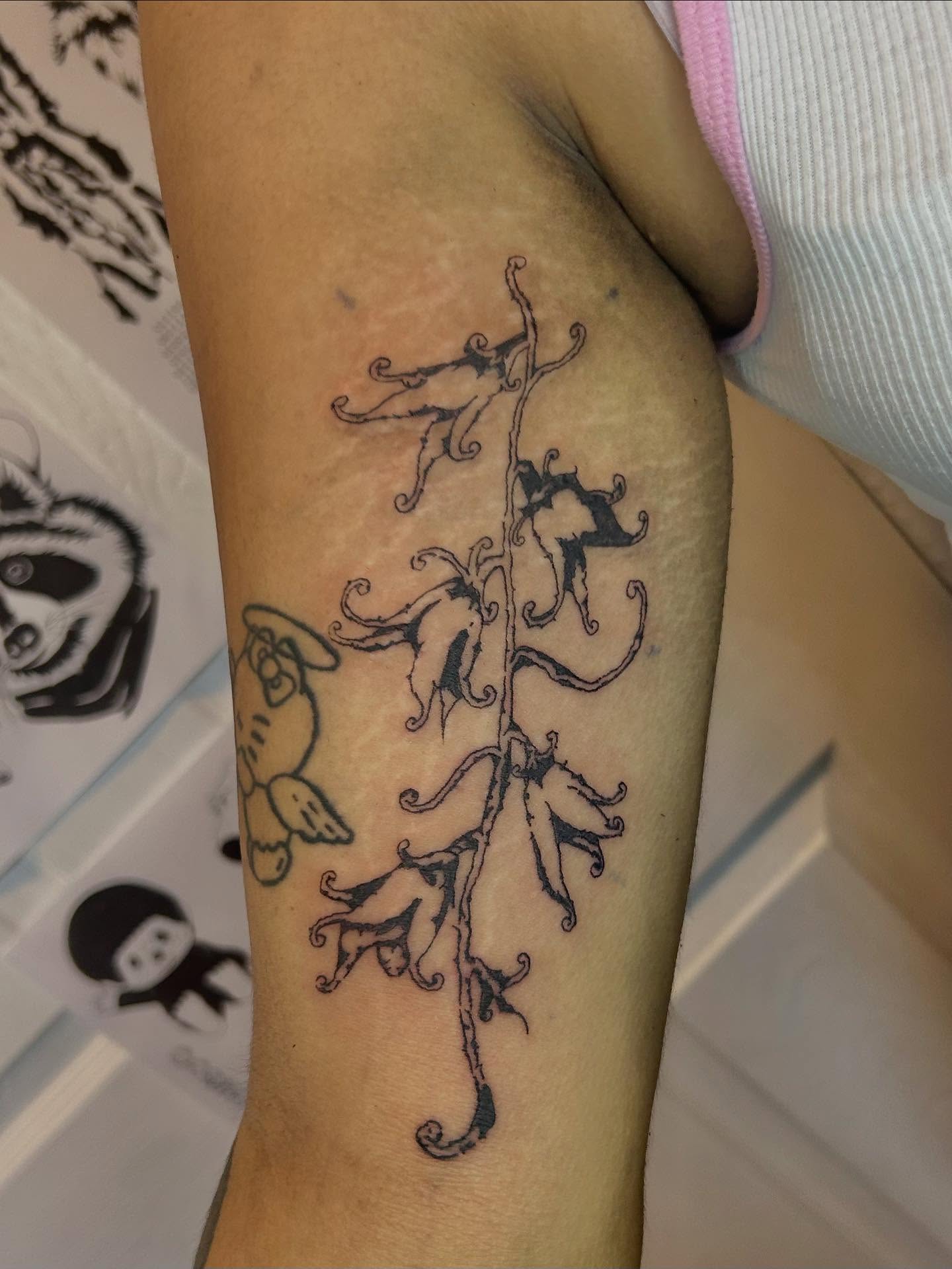Branch with leaves black and grey tattoo on the forearm by (isa)ac ૮₍ ˃̵ࡇ˂̵ ₎ა
