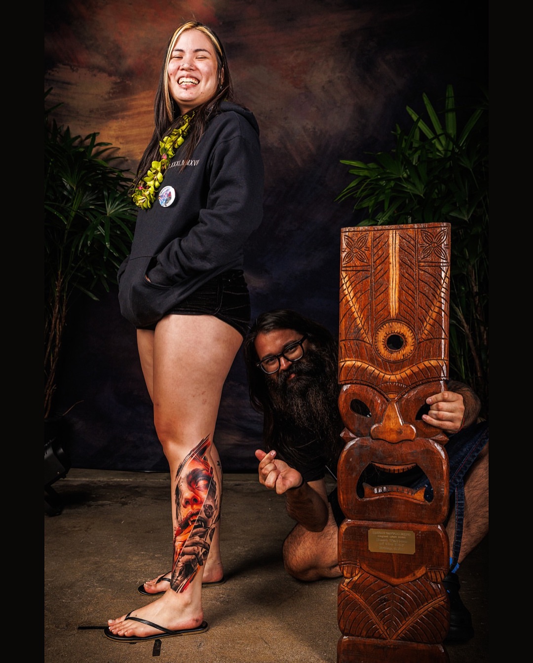 Snake and flame American traditional tattoo on the leg by Juan Pablo Molina