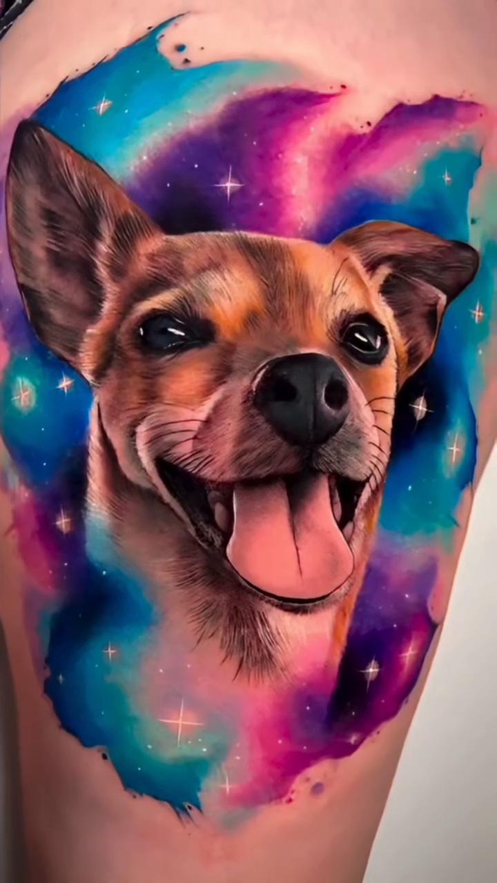 Dog portrait realism tattoo on the forearm by Kaly, Manhattan, NYC