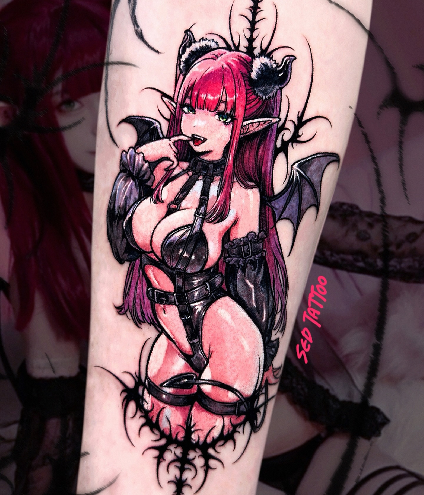 Anime-style character anime tattoo on the forearm by Sed