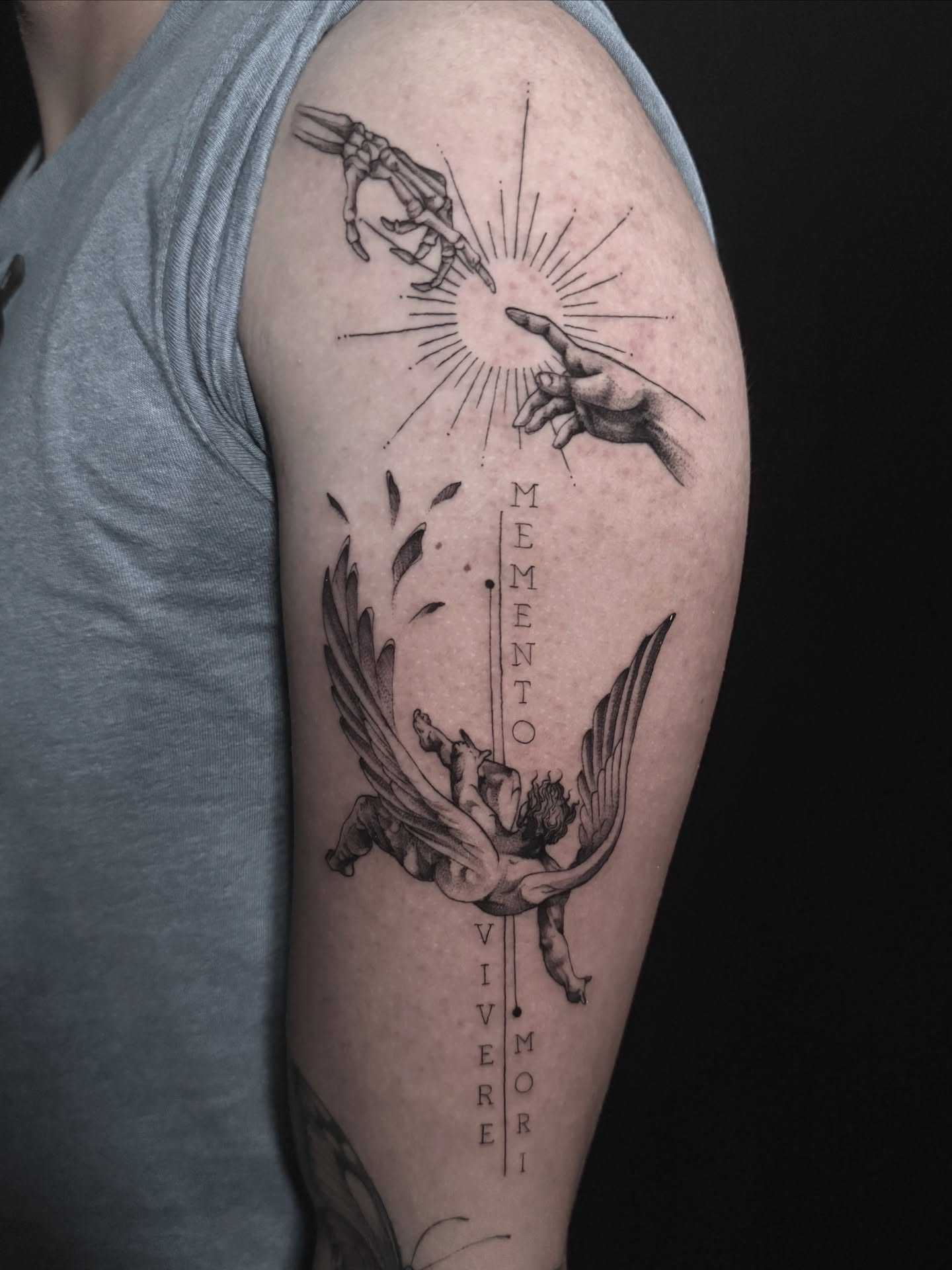 Creation scene realism tattoo on the forearm by Chelsea Speirs