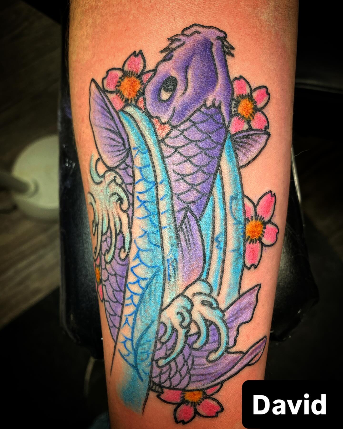 Koi fish japanese irezumi tattoo on the forearm by Davidsteeletattoos, Dallas, Texas
