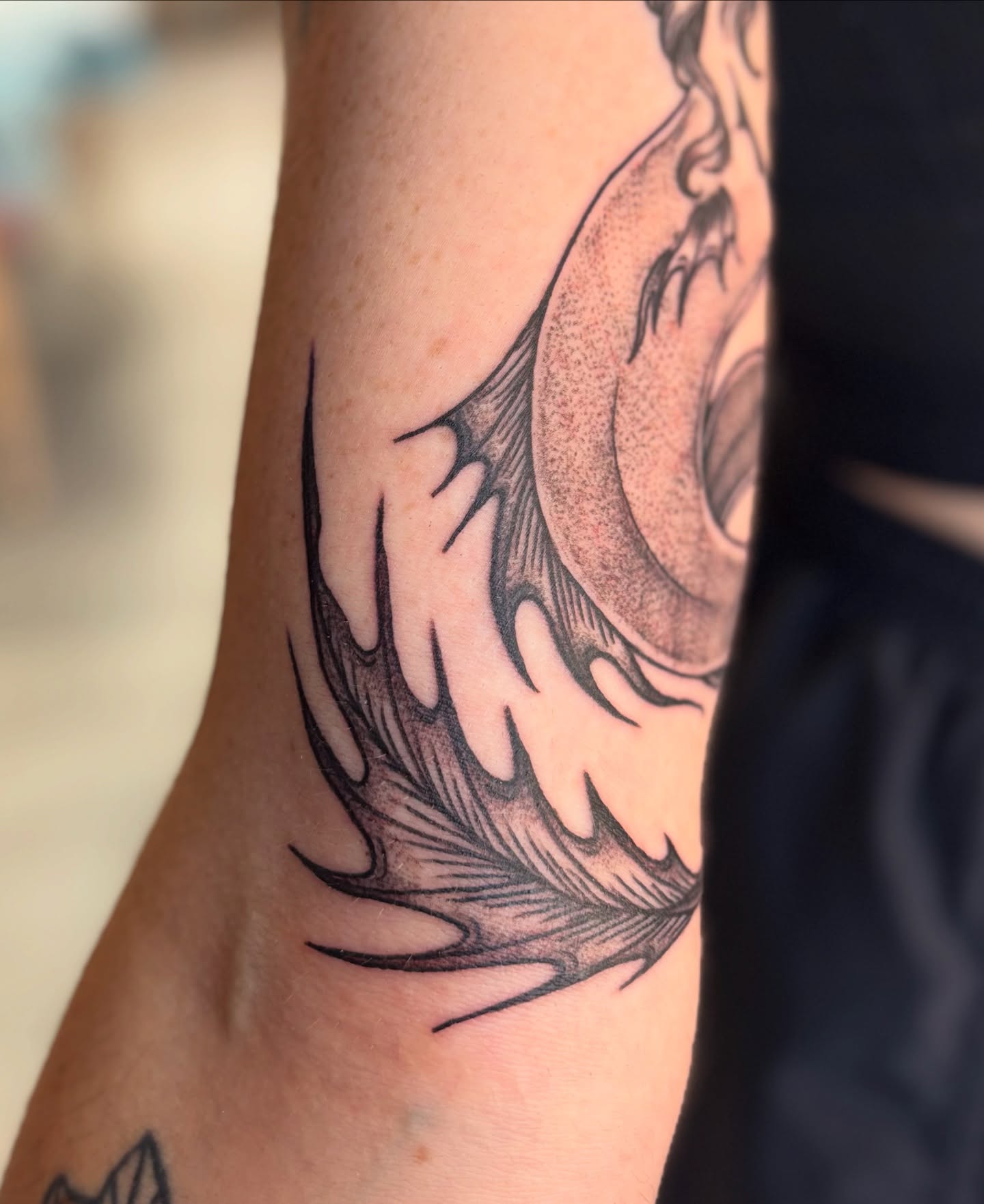 Tattoo by @daisy_chaiin — dotwork, black_and_grey