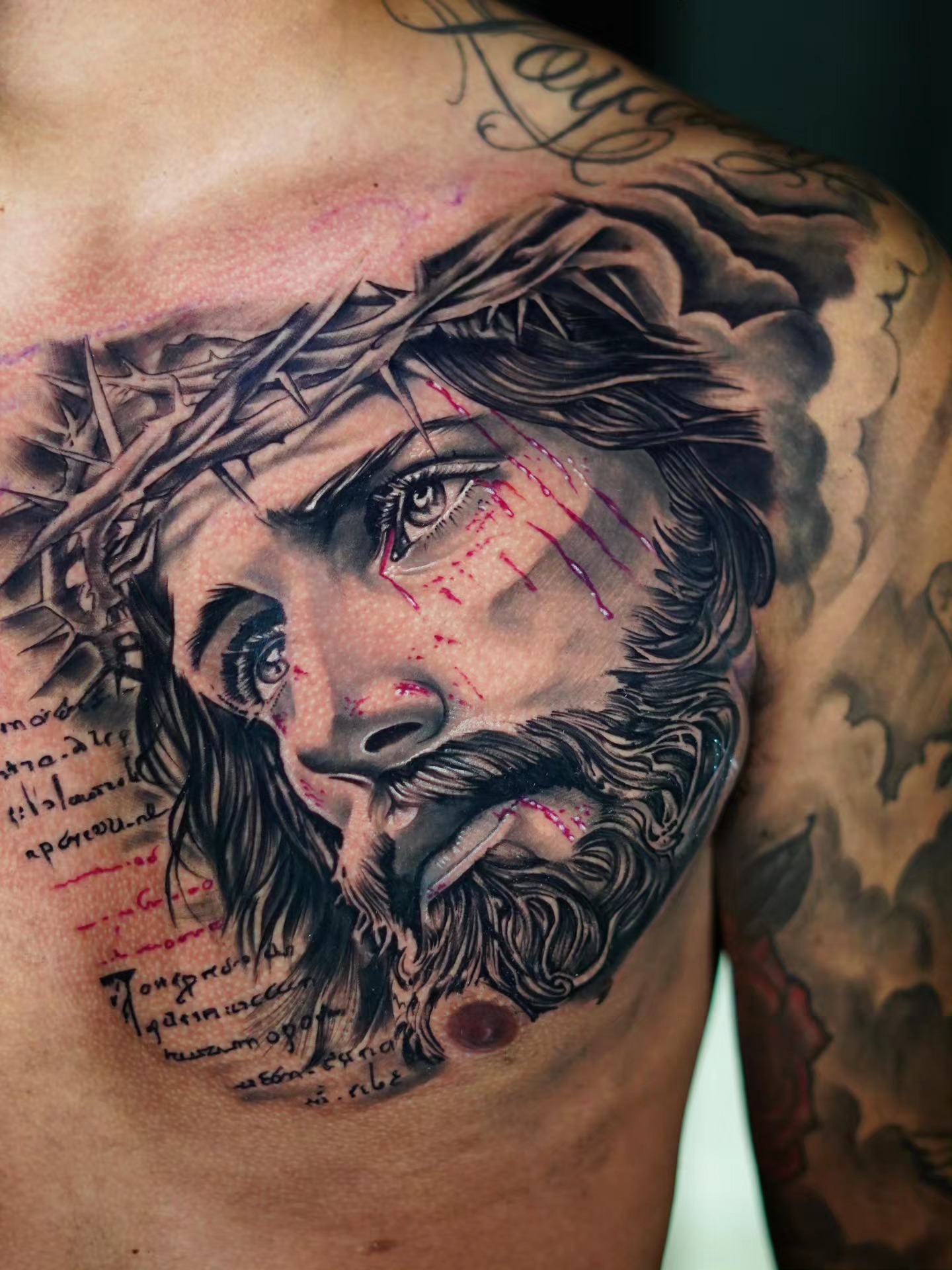 Jesus Christ realism tattoo on the chest by 𝐍𝐄𝐗'𝐒 𝐈𝐍𝐊 🇨🇺, Tampa